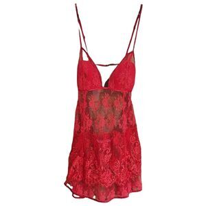 2000s red lace sheer red lace babydoll